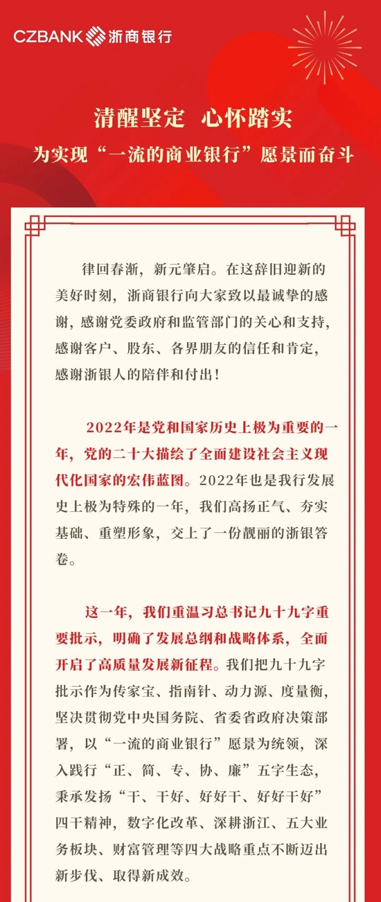 浙商银行｜新年献词：清醒坚定 心怀踏实 为实现“一流的商业银行”愿景而奋斗