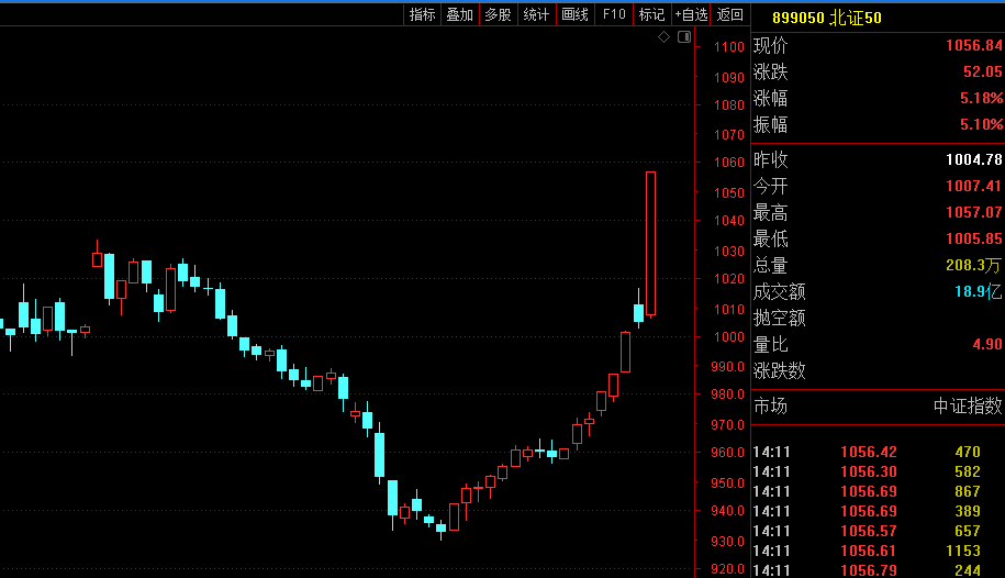 北交所做市交易上线在即 北证50指数大涨超5%