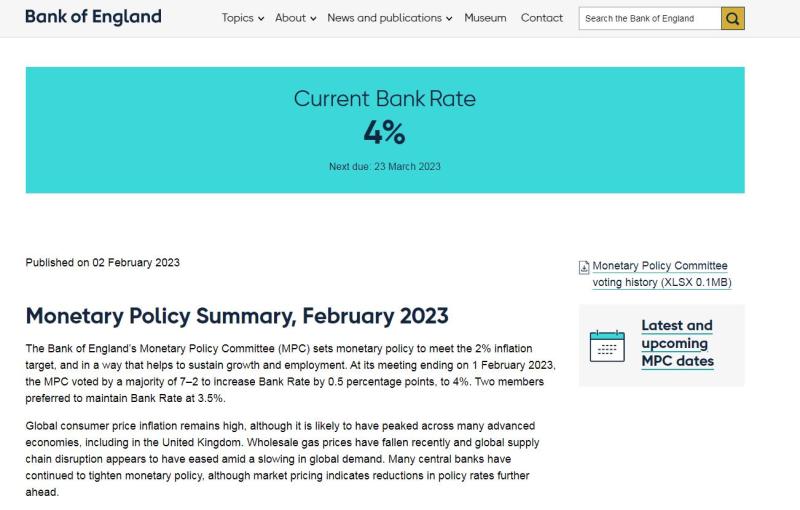 连续第十次！英国央行再加息50个基点，预计全年经济萎缩0.5%